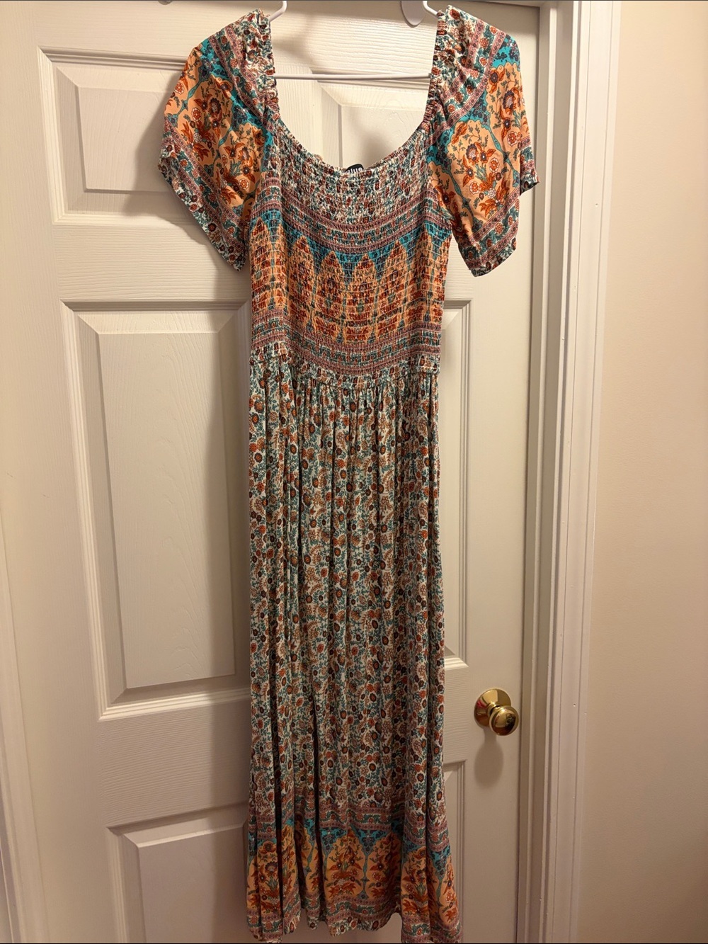 Boho Floral Maxi Dress in Teal and Orange